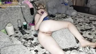 German Blonde Teens Plowed her Tight Asshole with Long Vibrator. her Butt Ready for Rough