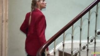 2 butlers start an anal three-way with their blonde cougar boss into which they double penetration and cumshot her