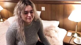 Submissive blonde's bimbo mouth totally USED. Then she drinks COFFEE with CUM! (Full Clip)