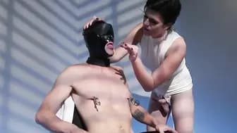 Dressed in white shemale Kendall Penny subverts and anal fucks detective Tony Orlando