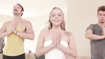 Blonde Summer Vixens yoga turns to naughty bi fucking session
