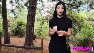 Offering cash to hot women inside the forest for sex