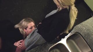 2 secretaries finger each other's pussies into their boss' office