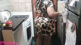 stepmom seduces her stepson inside the kitchen and they banged! rough