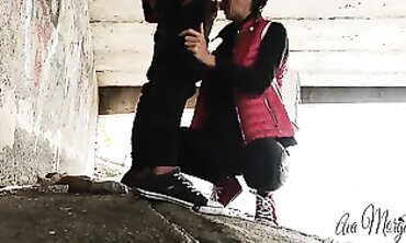 Outdoor Public Blowjob - Sexy Brunette Teen Sucks Her Ex's Best Friend
