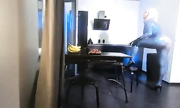 Hot MILF Cougar Fetish - Older Woman in Gloves Dominates barely legal Man with BDSM Cat Suit