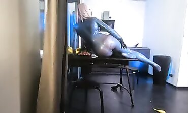 Hot MILF Cougar Fetish - Older Woman in Gloves Dominates barely legal Man with BDSM Cat Suit