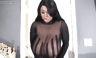 Ebony Hug Knockers - Curvy Black Girl Strips Down In Lingere And Rides A Huge Dick