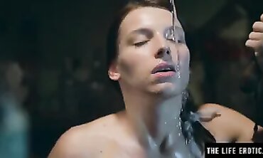 Hottie uses her toothbrush as a plaything on her sleek