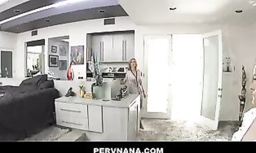 Grandma's Threesome - Old Lady MILF Sandwich with Stepbrother & Son