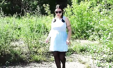 Russian BBW MILF Strips In Stockings Outdoors
