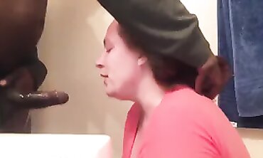 Milky MILF Queen Gives Rough Interracial Blowjob