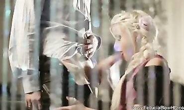 Mysterious Blonde MILF Gives Secret Blowjob