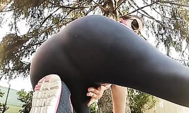 Redhead MILF Squirts in Yoga Pants During Outdoor Public Orgasm