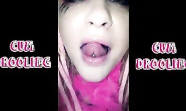 Blonde Cosplay Girl Salivating and Munching on Cum