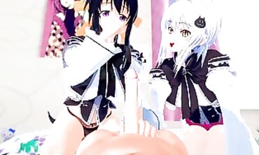 Raven-Haired Stunner Gets Dual Creampied In School Trio