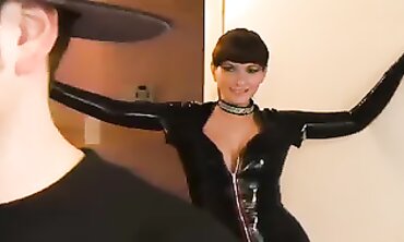 Busty MILF in Latex and Stockings Rides Cowgirl Style