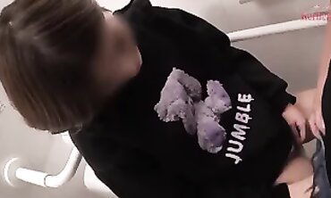 Japanese Hotwife Cheats With Fiancé in Outdoor Mall Restroom