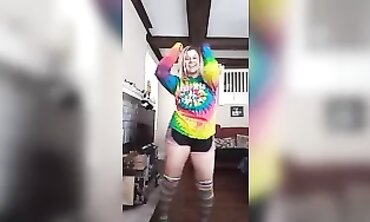 Towheaded MILF Dances in Knee-High Socks