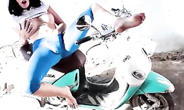 Bimbos Squirt and Pee on a Scooter