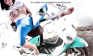 Bimbos Squirt and Pee on a Scooter