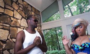 Spectacular Tatted Ebony Hottie Gets Rails a Meaty Ebony Fuckpole after Deepthroating it along with Sizzling Black Honey Pinky two