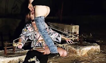 Bound Ashley Lane Takes Nighttime Face Fucking and Assjobs
