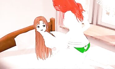Yuuki Asuna Takes a Strap-On from a Redheaded Anime Girl