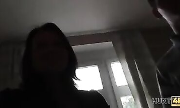 POV Brunette Euro Babe Unwraps and Sucks Off