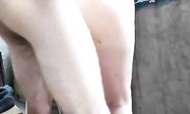 Russian Cockslut Takes Double Anal on the Balcony