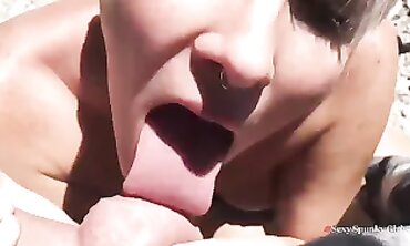 Thirsty Blonde Swallows Cum in Public