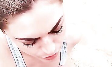 POV Russian MILF Takes a Deep Throat Blowjob and Cumshot at the Beach