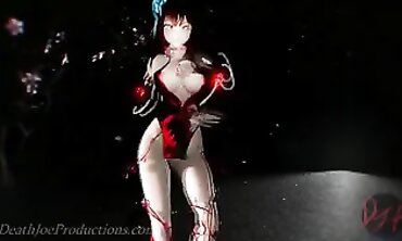 MMD Cosplay: Busty Babe in Mini Skirt Chases Leader
