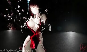 MMD Cosplay: Busty Babe in Mini Skirt Chases Leader