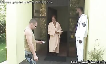 Hairless Granny Gets Pounded In A Wild Interracial Threesome