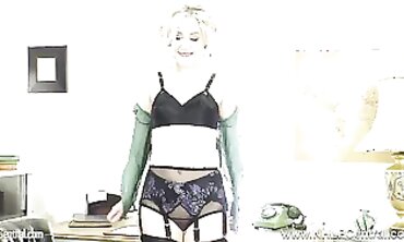 Beauty Aston Wilde Strips Vintage Lingerie For Solo Masturbation