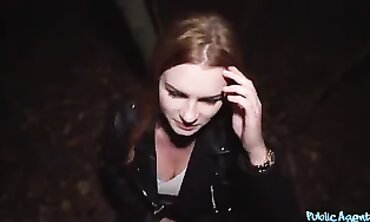 Katarina Rina Gets Rough Doggystyle Sex in the Woods at Night