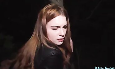 Katarina Rina Gets Rough Doggystyle Sex in the Woods at Night