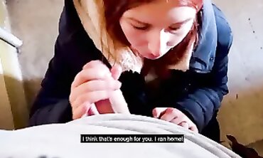 POV Redhead Swallows in Stairwell While Parents Are Home