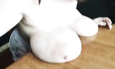 Farrah Pfister's Saggy Boobs Have Fun on the Table