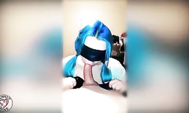 Blue-Haired Amateur Delivers Deep POV Blowjob