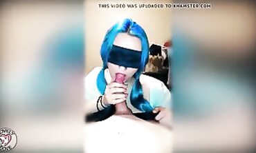 Blue-Haired Amateur Delivers Deep POV Blowjob