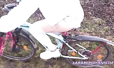 Lara Bergmann Rides a Bike with Public Nudity