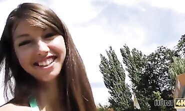 Glamour Brunette Gives Her Slit to a Stranger Outdoors