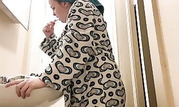 39 Weeks Pregnant MILF Undresses in Bathroom with Milk-Filled Boobs