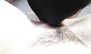 Close-Up Cunnilingus on Hairy MILF Pussy