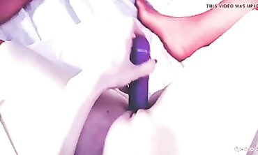 POV: Skinny Babe in Garter Stockings Impaled by Huge Toy