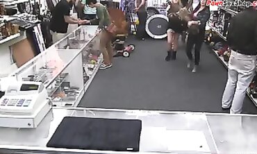 Big-Titted Blonde and Brunette Give Outdoor Blowjobs to Pawnshop Owner