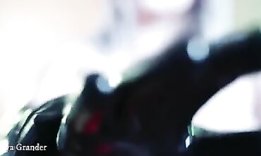 Busty Blonde MILF in Tight Vinyl Spandex Bondage & Latex Gloves