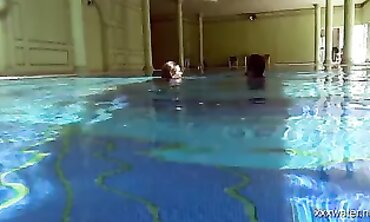 Stefanie Moon and Olla Oglaebina Swim Naked in the Pool